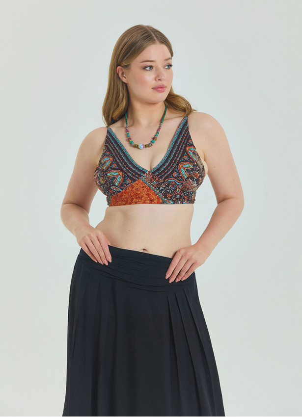 Lace Up Open Back Adjustable Brown Plus Size Blouse 4661